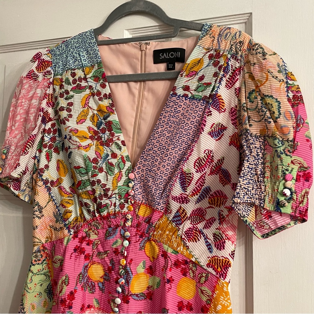 Saloni Lea Patchwork Mini Dress Saks Revolve Designer Wedding Guest *Price Firm* - Picture 4 of 6